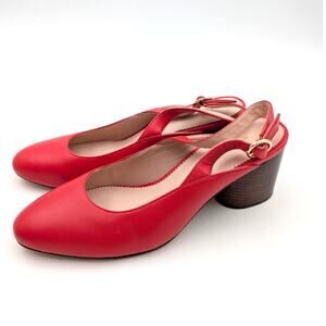 J. Crew Leather Slingback Pumps Almond Toe Women's Bright Cerise Size US8 EU39